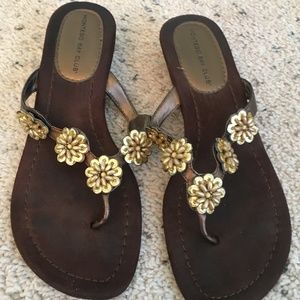 Brown and Gold Studded Sandals with Wedge Heel